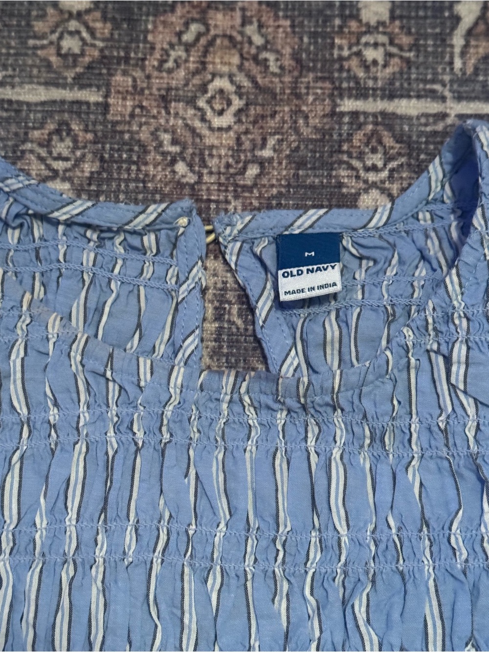 Old Navy Light Blue Striped Smocked Peplum Blouse - Picture 2 of 3
